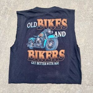 Black Sleeveless Graphic Tee with Motorcycle Print